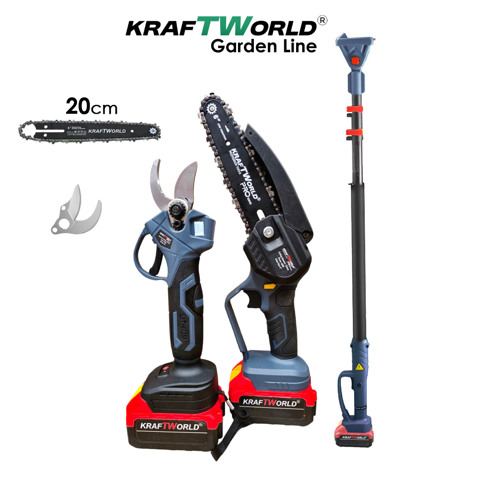 Акумулаторен Комплект 3в1 KraftWorld – Резачка 15 и 20см , Ножица и Телескопичен Прът 2,5м ГРАДИНСКИ Акумулаторен Комплект 3в1 KraftWorld – Резачка 15 и 20см , Ножица и Телескопичен Прът 2,5м - Image 2
