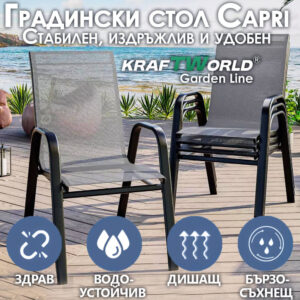 Градински Стол Capri – Kraftworld Gardenline – с Метална рамка и Дишаща материя МЕБЕЛИ Градински Стол Capri – Kraftworld Gardenline - с Метална рамка и Дишаща материя
