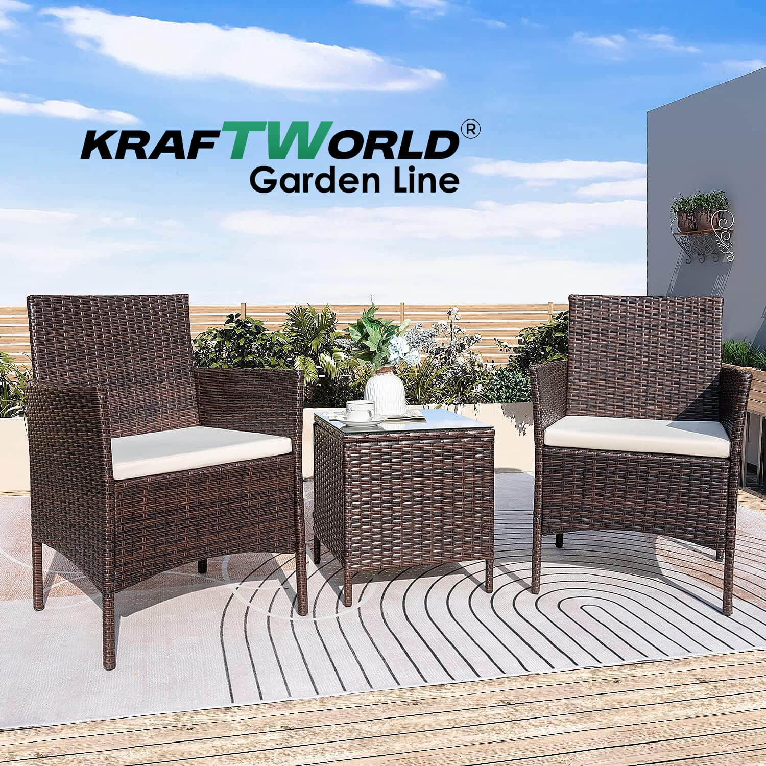 Луксозен Ратанов Комплект 2 Кресла и Маса Kraftworld Garden два стола и маса – UV и водоустойчиви МЕБЕЛИ Луксозен Ратанов Комплект 2 Кресла и Маса Kraftworld Garden два стола и маса - UV и водоустойчиви - Image 2