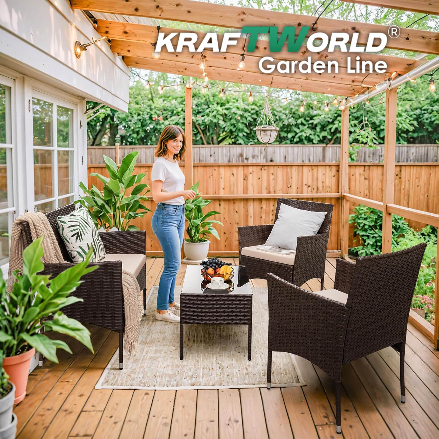 Луксозни Градински Мебели Kraftworld Garden – 2 кресла, диван и маса – Ратанов Комплект ГРАДИНСКИ МЕБЕЛИ Луксозни Градински Мебели Kraftworld Garden – 2 кресла, диван и маса – Ратанов Комплект - Image 4