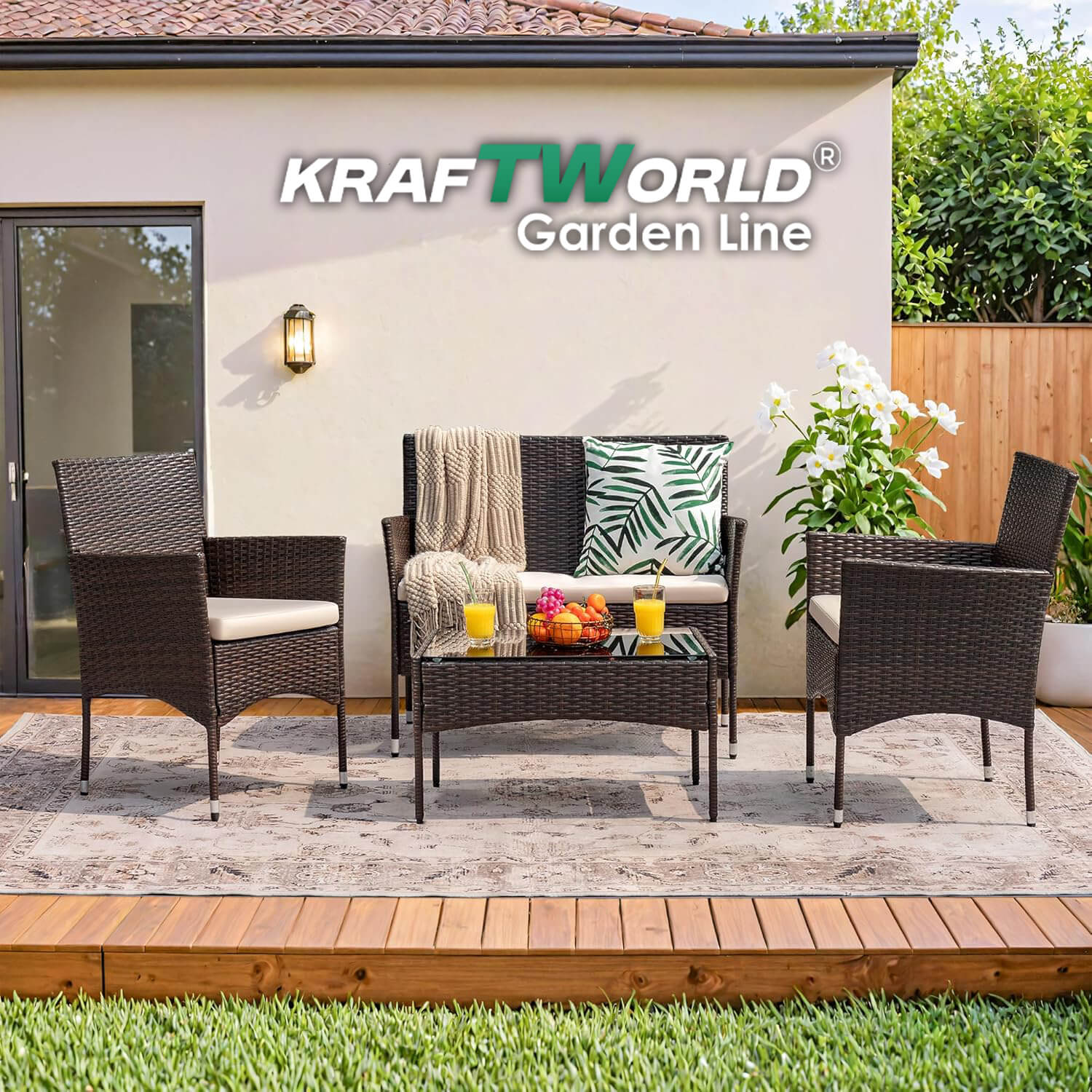 Луксозни Градински Мебели Kraftworld Garden – 2 кресла, диван и маса – Ратанов Комплект ГРАДИНСКИ МЕБЕЛИ Луксозни Градински Мебели Kraftworld Garden – 2 кресла, диван и маса – Ратанов Комплект - Image 3