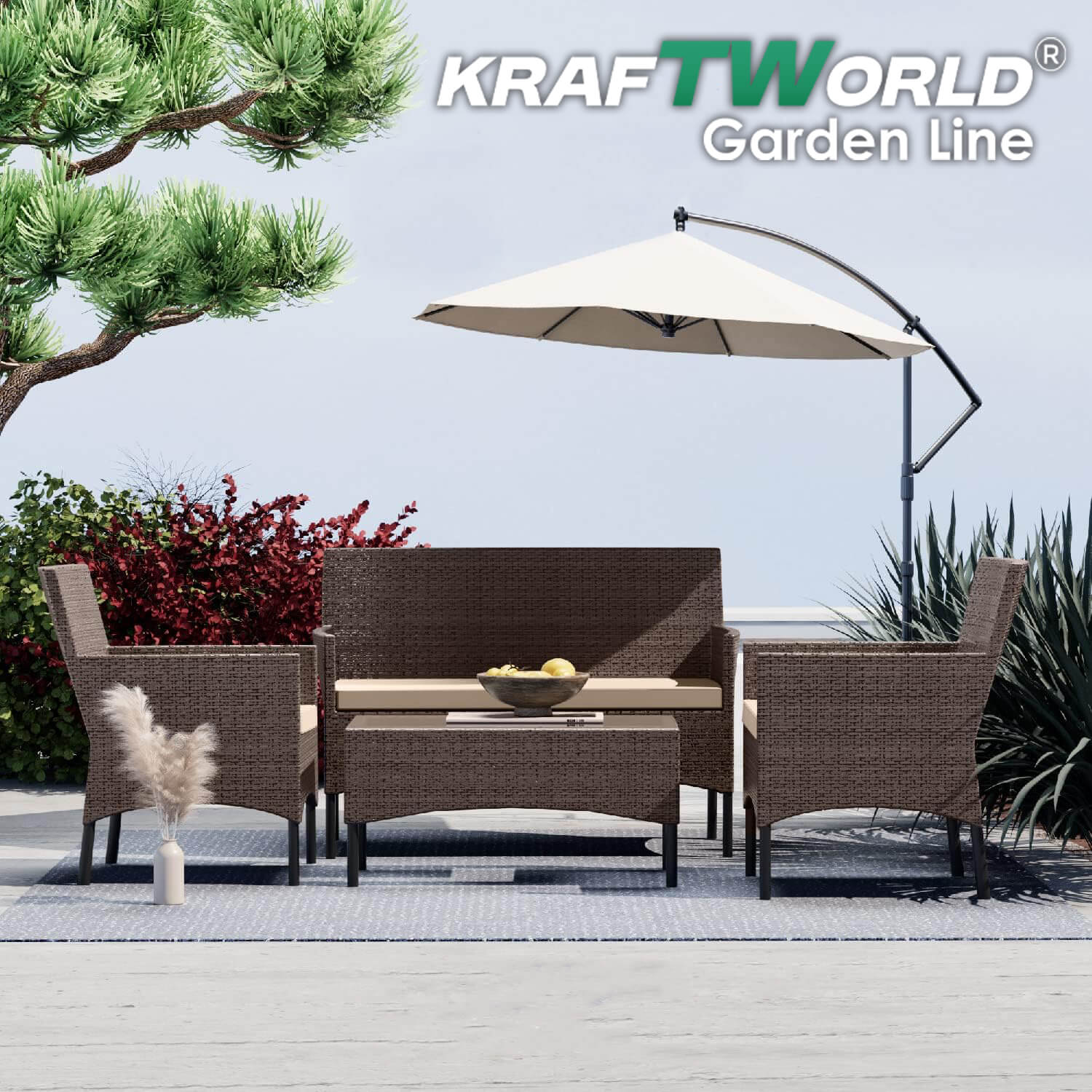 Луксозни Градински Мебели Kraftworld Garden – 2 кресла, диван и маса – Ратанов Комплект ГРАДИНСКИ МЕБЕЛИ Луксозни Градински Мебели Kraftworld Garden – 2 кресла, диван и маса – Ратанов Комплект - Image 10