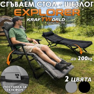 Къмпинг стол шезлонг 2в1 – сгъваемо легло за къмпинг, риболов и двор